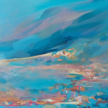 Beautiful sunset - Modern contemporary painting for sale - Blue and orange contrast is dominant in this work. Irish art for sale art4you.ie