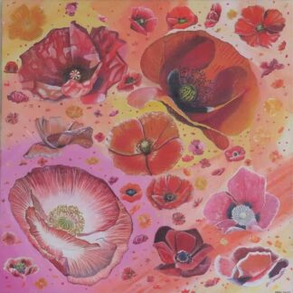 Poppies in space Poppies floating in space, painted in acrylic and ready to hang. 50 x 50 cms on deep edged canvas