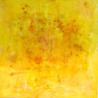 A delicate base of yellow, joined by acrylic yellows and hints of pink and gold hiding the Pink Saffron Lady