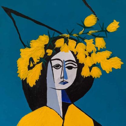 Girl with a gorse flower - Cubist portrait of a girl with gorse flowers for sale on art4you.ie Ireland's online art gallery