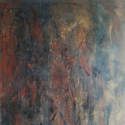 Atmospheric original abstract artwork, in metallic tones. This artwork is rich in paint texture and is layered with a melody