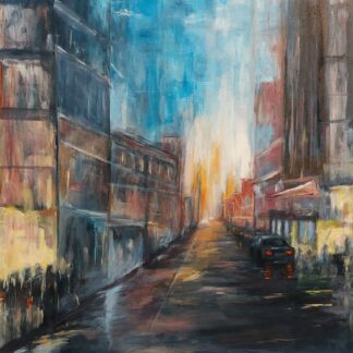 Street Scene Painting of a street at night - oil on canvas by Co.Meath artist David McCormack. Check out more art for sale on art4you.ie