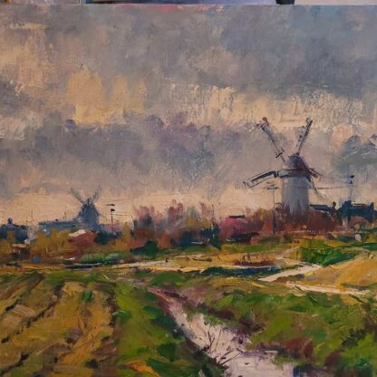 Windmills at Skerries. Oil on canvas.14x18ins.800euros.