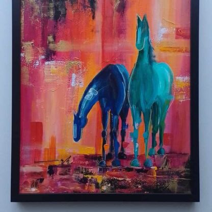 On Friendship - Irish Abstract Horse Painting for sale of semi-abstract horses - Acrylic and Acrylic Ink on canvas board