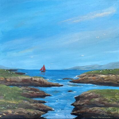 Original painting of an Galway hooker heading out to sea off the west coast of Ireland.