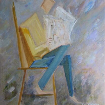 Abstract figurative painting for sale of a person sitting reading a newspaper. Check out our large selection of art for sale in Ireland