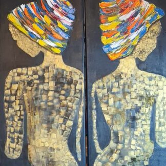 Original figurative abstract artwork. Acrylic and oil painting on canvas. Two pieces of paintings. Buy now or make an offer today