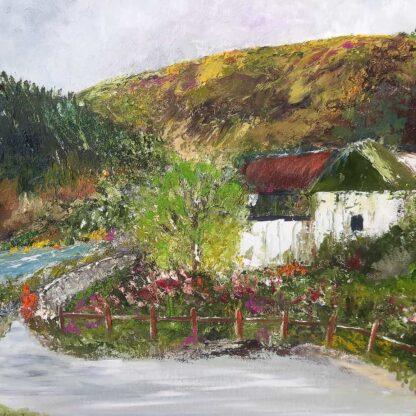 Original oil painting En Plein Aer of St Mullins on the river Barrow in Co.Carlow