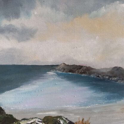 Original oil on board of a couple strolling on Silver Strand beach in Mayo on the Wild Atlantic Way Ireland