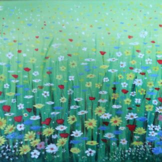 This is a painting of our beautiful Irish Wild Flowers .The Flowers in this painting are of many varieties :daisies ,cornflowers ,poppies