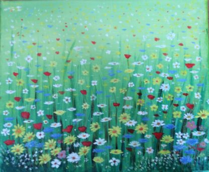 This is a painting of our beautiful Irish Wild Flowers .The Flowers in this painting are of many varieties :daisies ,cornflowers ,poppies