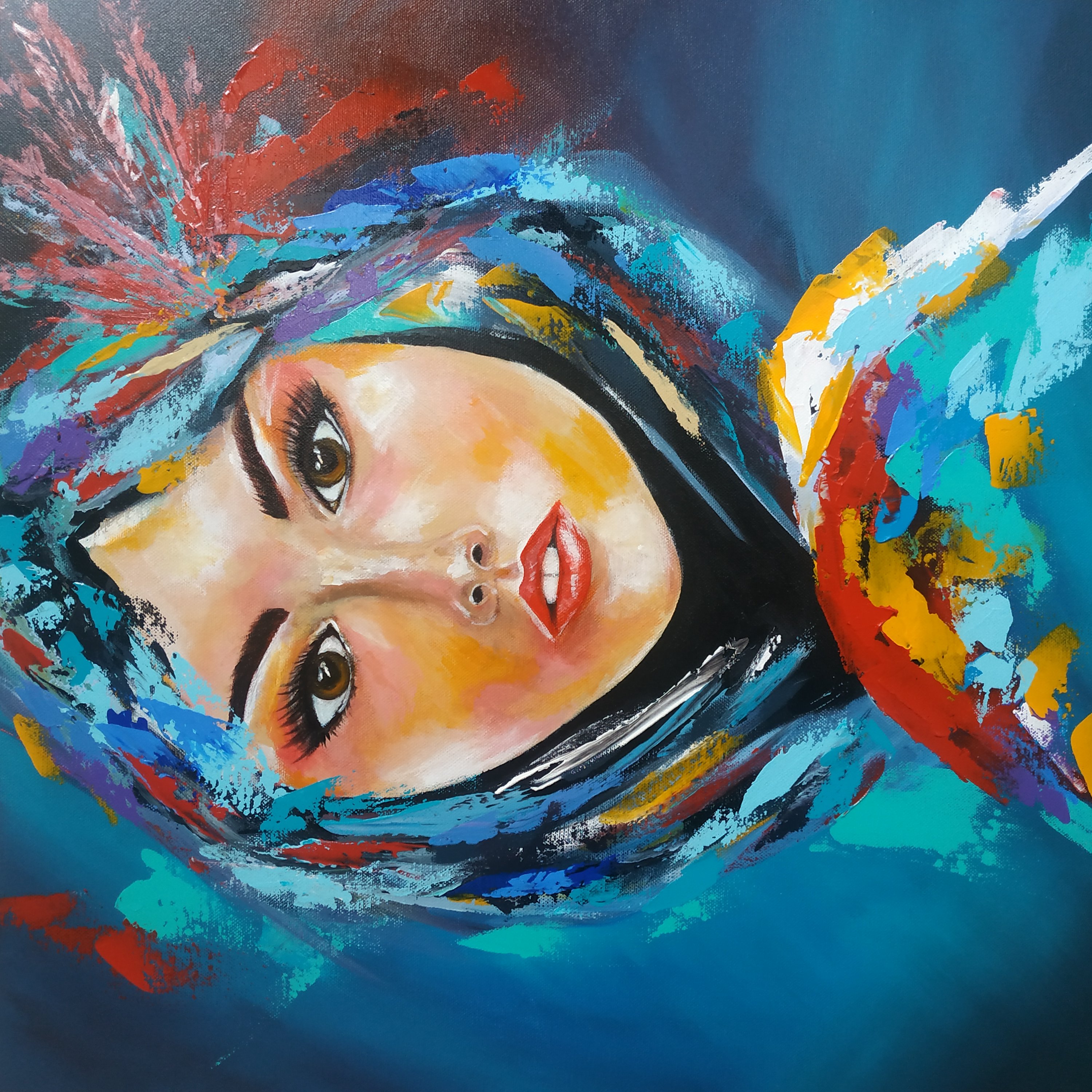 Original Acrylic Painting Of A Lady On Canvas Bursting With Colours To 