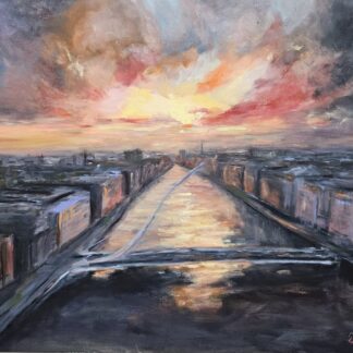 Painting of The Quays Dublin - immerse yourself in the vibrant hues for this painting of Dublin quays through this captivating painting