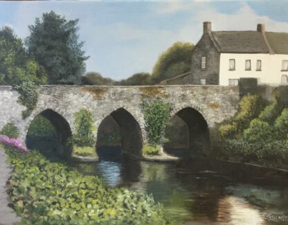 "Experience the allure of Trim Bridge, Co. Meath, Ireland, through a captivating painting. Delve into the rich history and architectural beauty of this iconic landmark, as portrayed in a mesmerizing artwork that captures the essence of its picturesque setting."