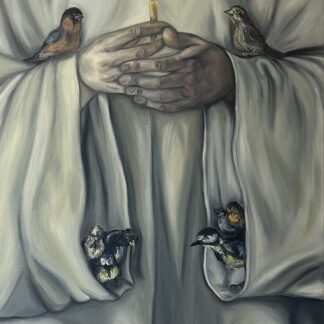 Original Oil Painting: Man with Candle and Birds"This compelling artwork delves into religious painting the expressions of faith among us