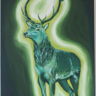 Green Magical Stag: Original Oil on Canvas Painting"Step into the enchanting realm of fantasy with this original oil on canvas painting