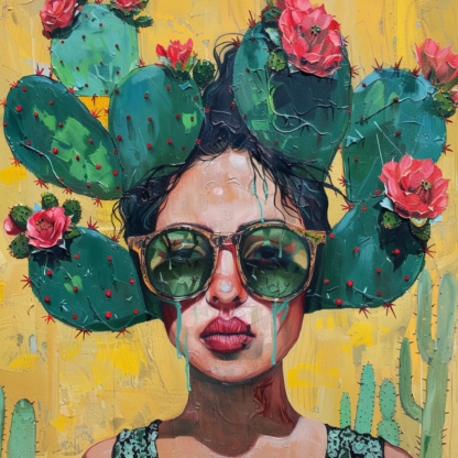 Print of a figurative painting featuring a "Nopal Woman, Check out our large selection of artwork for your home or office