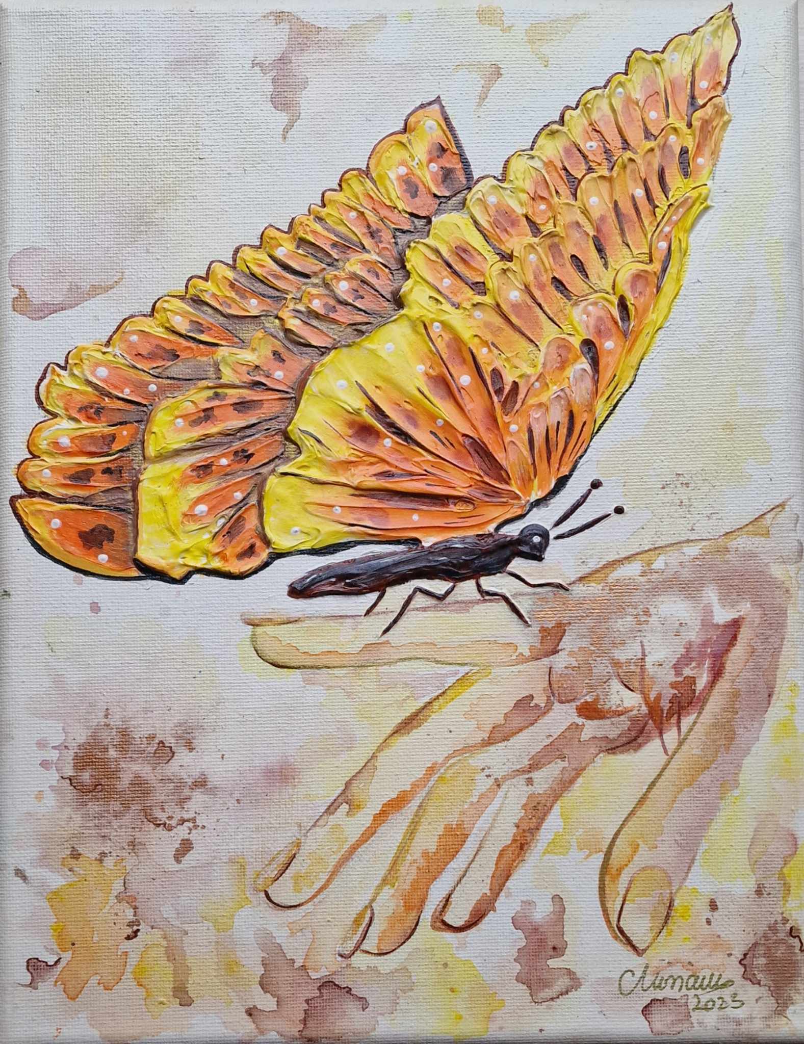 This painting is the second one of mini series that contains 4 pieces representing the 4 seasons named "Butterfly #2- Autumn