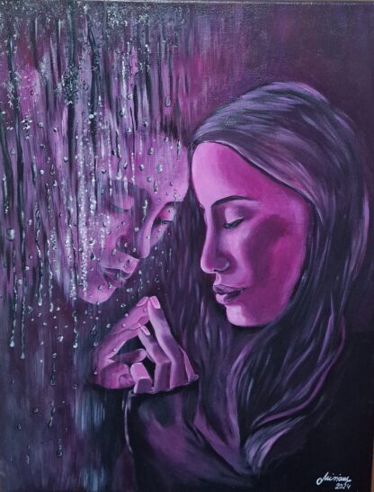 This painting and its name shows true feeling down alone moments which are not accepted in todays society. Trough the misty glass, the dreary weather mirrors her sorrow, capturing a moment of emotional vulnerability and introspection