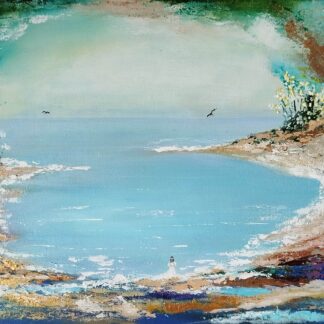 Original acrylic painting on deep canvas inspired by the love of a sea with lovely gold reflections