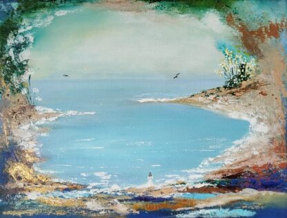 Original acrylic painting on deep canvas inspired by the love of a sea with lovely gold reflections