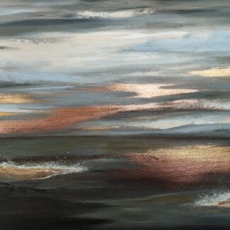 Original mixed media seascape painting on canvas with beautiful gold reflections