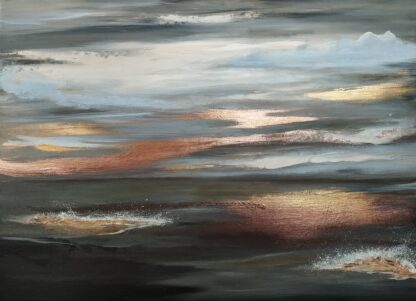 Original mixed media seascape painting on canvas with beautiful gold reflections