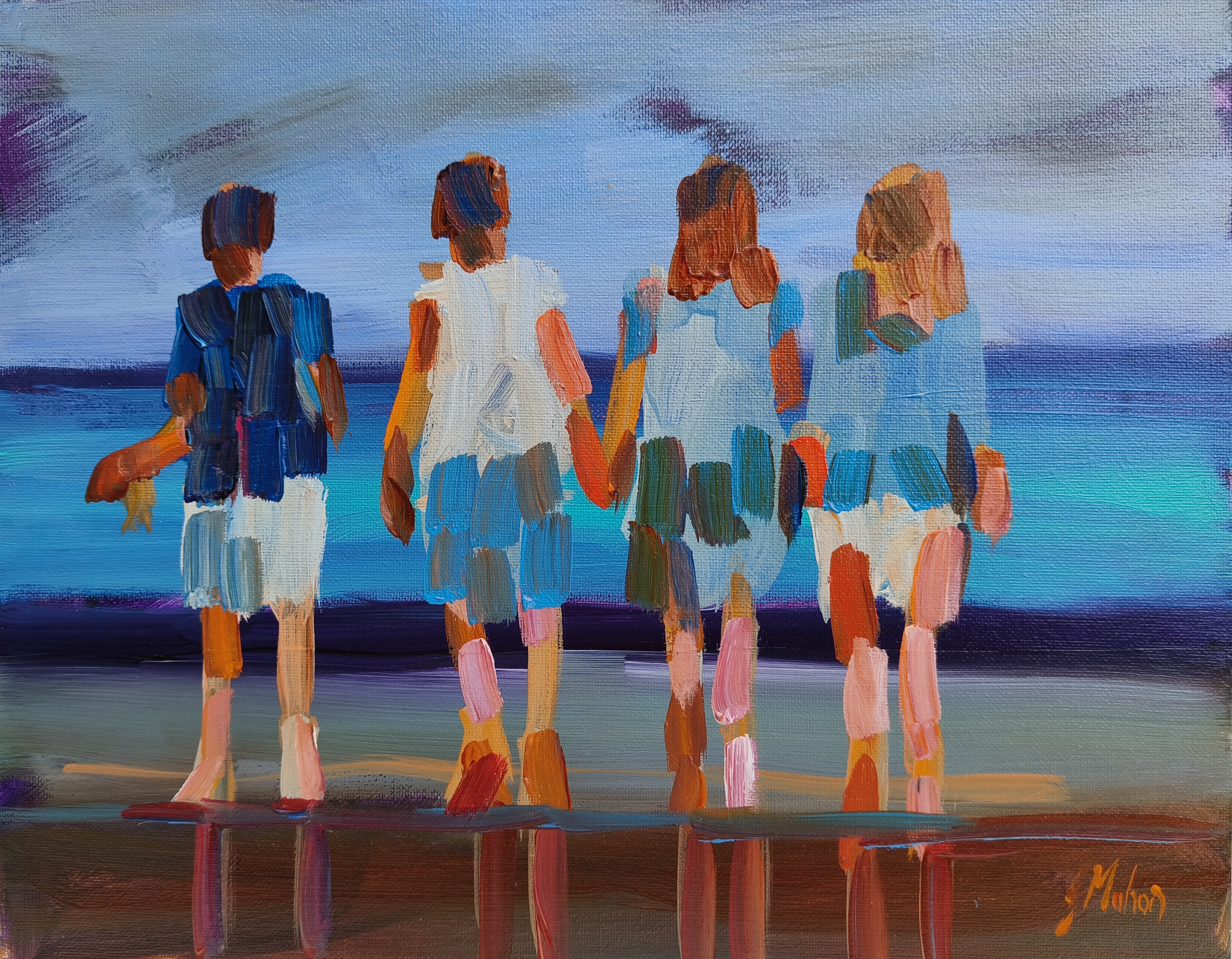 Family 2, acrylic figurative painting on canvas panel