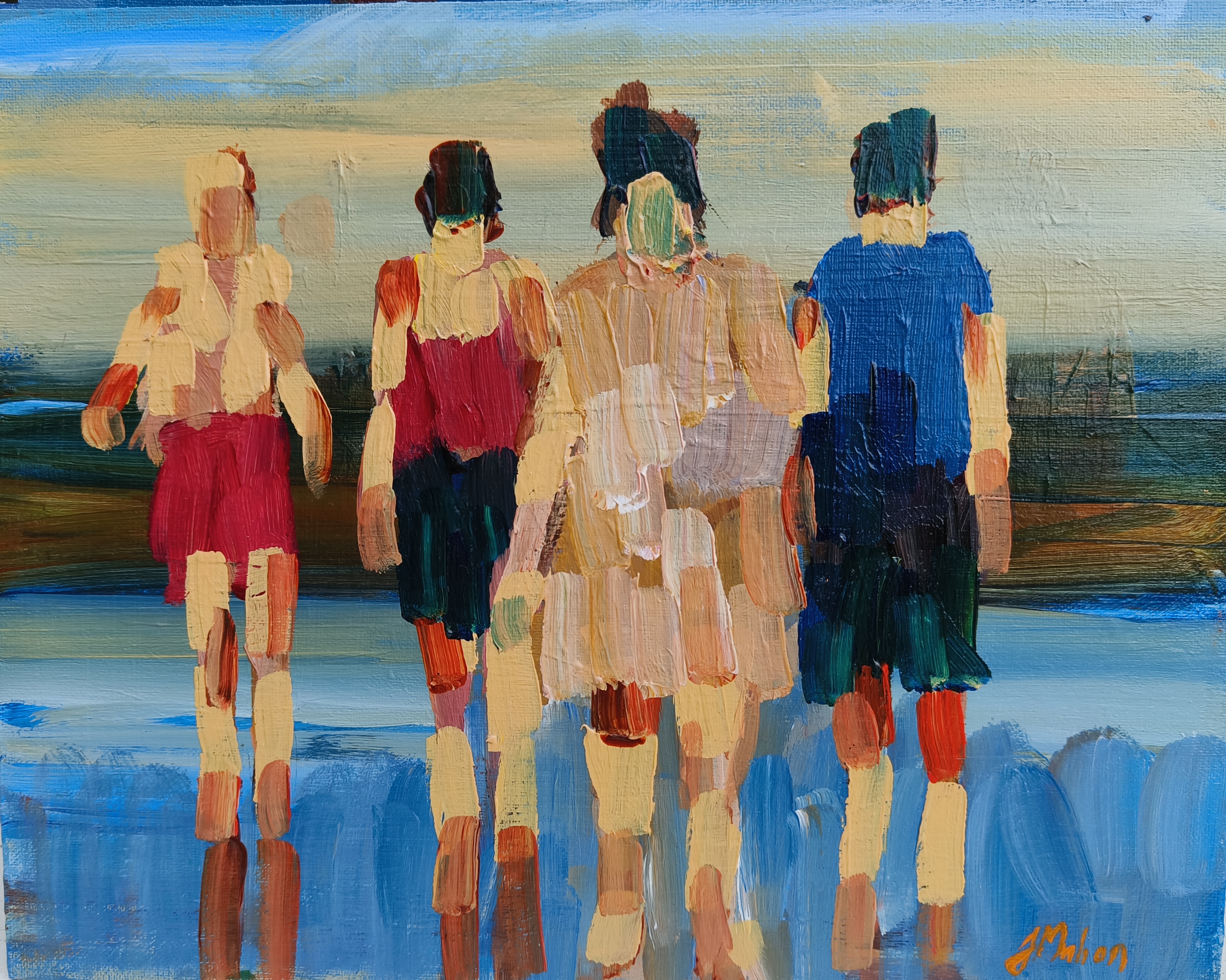 Family, figurative acrylic painting on canvas