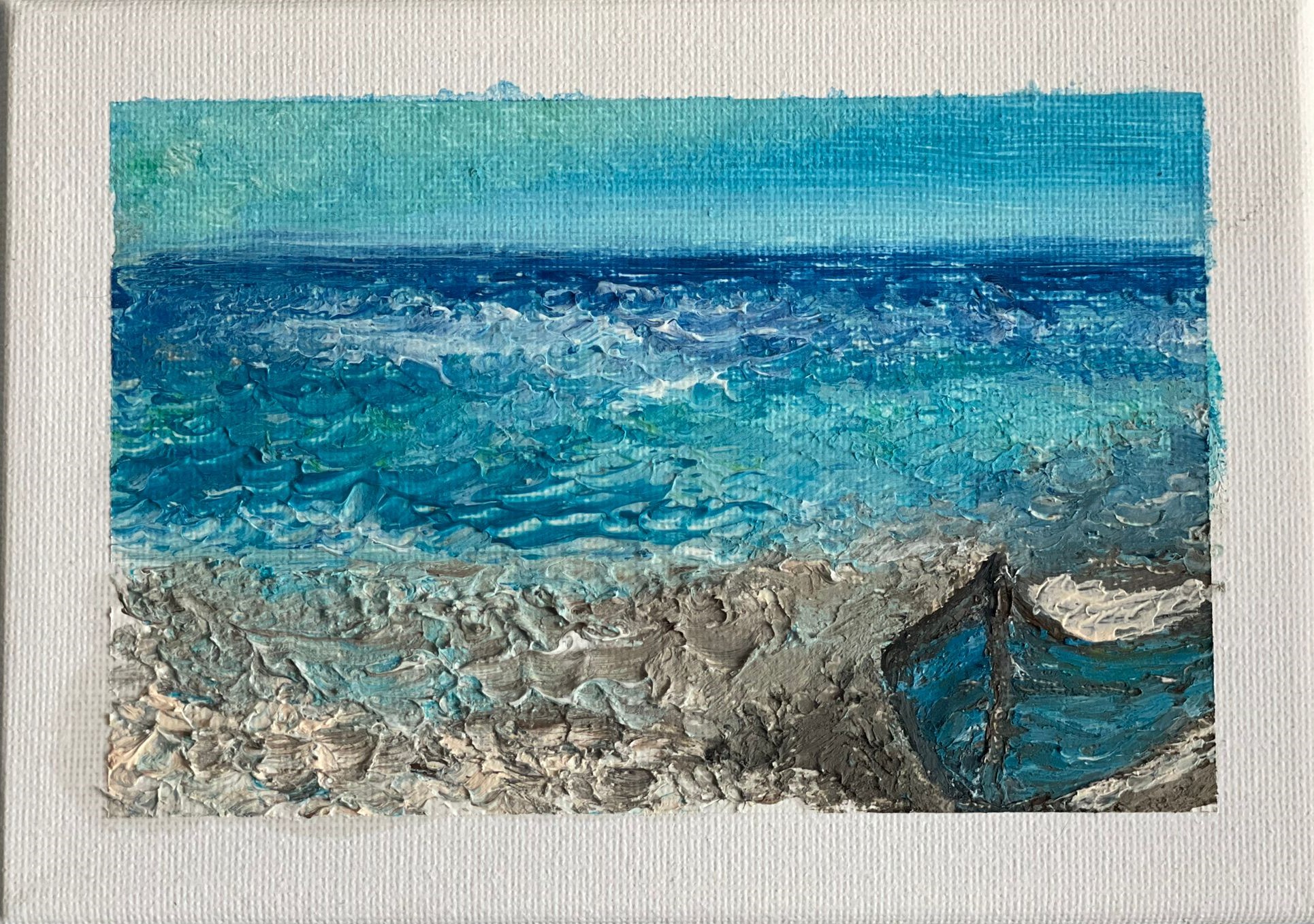 Seascape Painting - Summer vibes, dream beach, Oil on canvas , Original, Framed