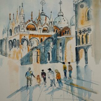 Original watercolour painting of The famous Basicila in Venice. Painted by Irish artist Geraldine Ryan.