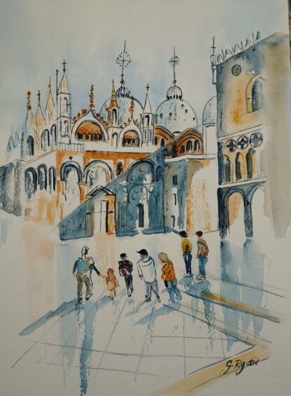 Original watercolour painting of The famous Basicila in Venice. Painted by Irish artist Geraldine Ryan.