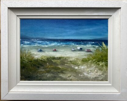 This seascape painting captures the serene beauty of an Irish beach, showcasing the tranquil interplay between land and sea. The artwork depicts a sweeping view of the sandy shore, where gentle waves kiss the beach under a sky painted with soft, atmospheric hues. The artist’s use of vibrant colors and fluid brushstrokes brings the natural beauty of the coastline to life, highlighting the rugged charm and peaceful ambiance of Ireland’s coastal landscape. This painting is an ideal choice for those who appreciate the serene allure of seaside scenes and the unique beauty of Irish beaches.