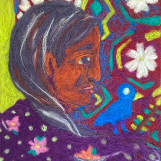 This vibrant felting figurative painting captures the emotional and complex theme of migration through its rich textures and bold colors. for sale