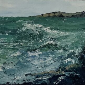 Seascape painting depicting the edge of Omey Island, looking towards High Island on the west coast of Ireland in Connemara