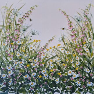 floral painting with bees