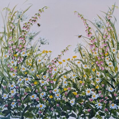 floral painting with bees