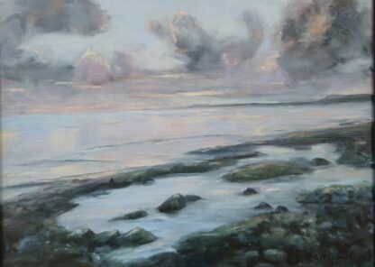 Irish Seascape painting of sunset of Rock pool Strandhill County Silgo.