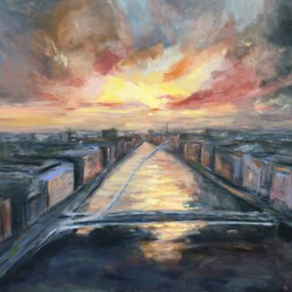 Painting of The Quays Dublin - immerse yourself in the vibrant hues for this painting of Dublin quays through this captivating painting