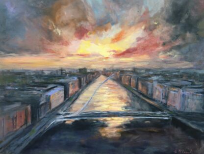 Painting of The Quays Dublin - immerse yourself in the vibrant hues for this painting of Dublin quays through this captivating painting