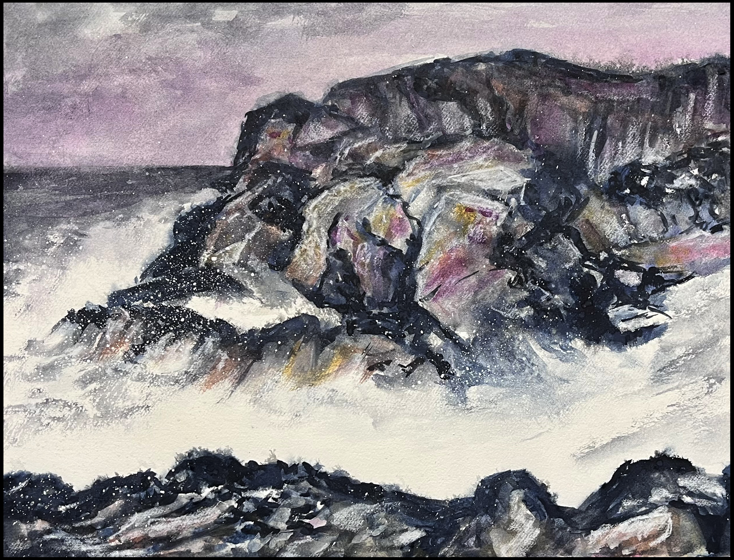 Watercolour sketch of the waves behind Bullock Harbour, Dalkey, Co. Dublin